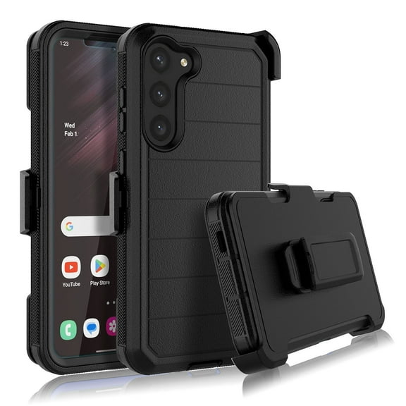 For Samsung Galaxy S23 2023 61" Case, Heavy Duty Rugged Defender Case with [Belt Clip Holster] [Built in Screen Protecotr], Shockproof Full Body Protection Kickstand Cover, Black