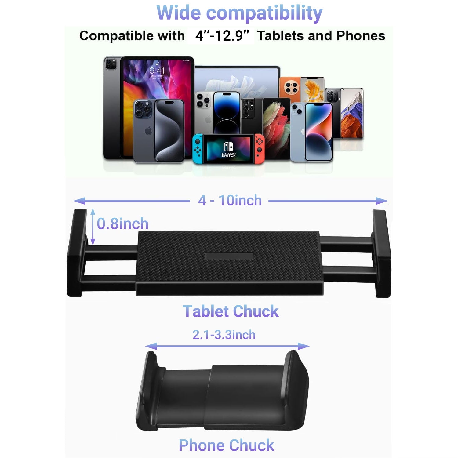Hanru Tablet Floor Stand, 69" Height Adjustable 360-Degree Rotatable Tablet Holder, Thickened Stable Base, Arm Stretchable Stand, Overhead Bed Phone Mount（4"~12.9"）