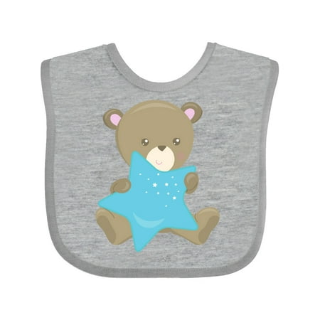 

Inktastic Cute Baby Bear Holding A Blue Star Little Bear Gift Baby Boy Bib