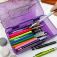 thumbnail image 6 of Plastic Pencil Box, Clear Pencil Box, Large Plastic Pencil Case Crayon Box, Colored Hard Pencil Case Organizer, Maker Organizer with Lid, Small Art Craft Storage Containers Pen Box, Purple, 6 of 7