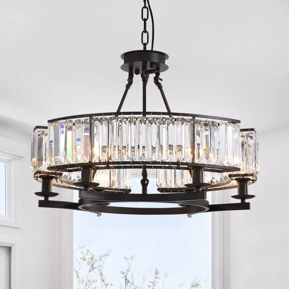 HOOMEDELIER Industrial Crystal Chandelier Lighting Black Dimmable Lamp Ceiling Pendant Lighting Fixture for Indoor,Room decor