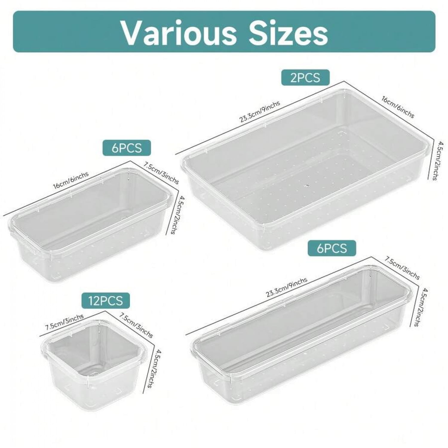 「24/26 Pc Clear Plastic Drawer Organizer Set - Durable PP Material」4 Sizes In Drawer Trays