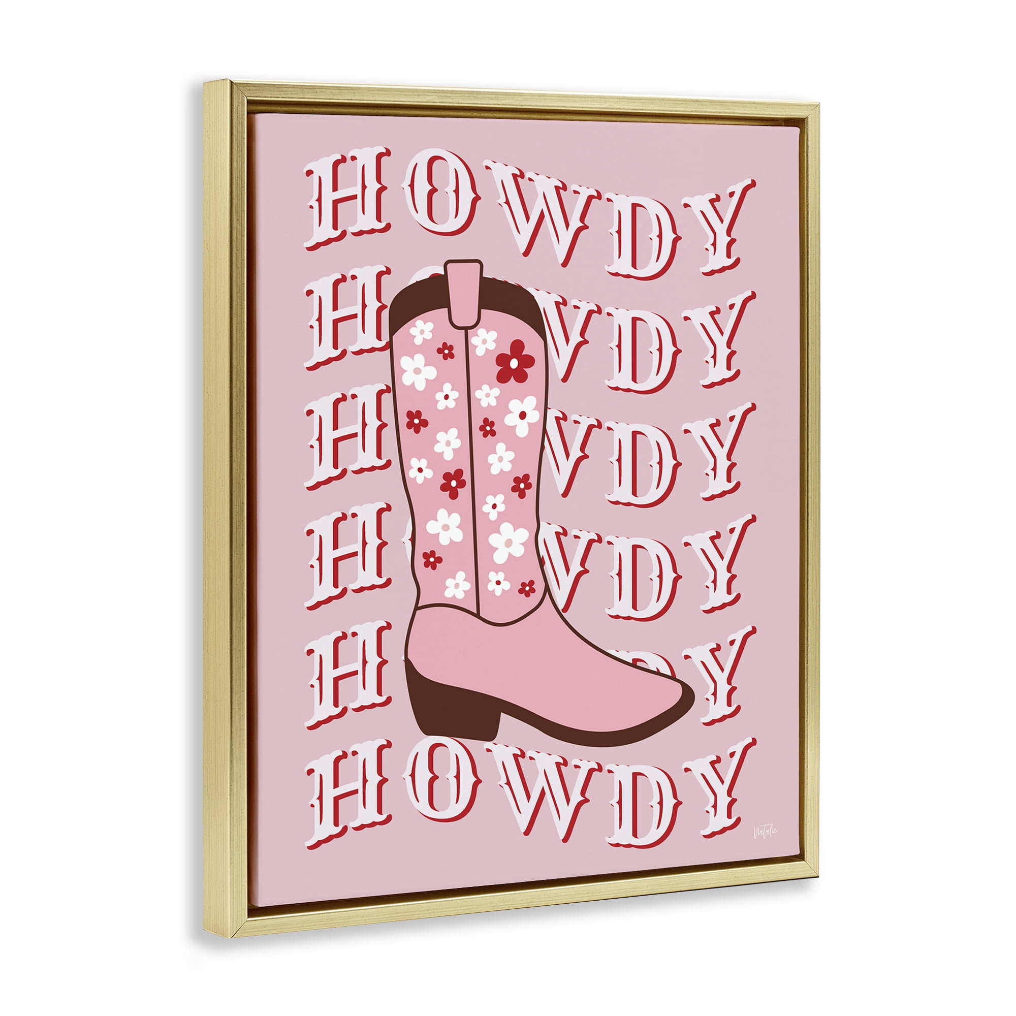 Stupell Industries Howdy Pastel Cowgirl Boot Fashion Painting Gold Floater Framed Canvas Art Print Wall Art, 25 x 31