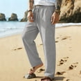 thumbnail image 7 of JUUYY Men's Cotton Linen Pants Drawstring Waist Casual Summer Trousers Lightweight Breathable Straight Leg Vocation Beach Pants Gray S, 7 of 7