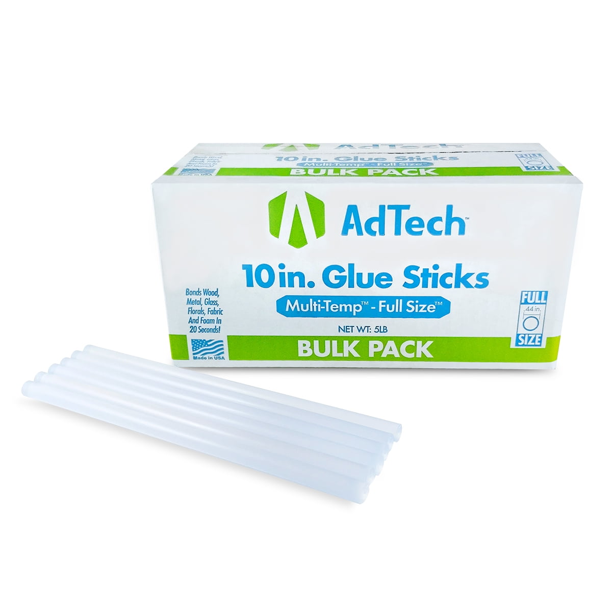 AdTech 10 in. x 7/16 in. Dia Hot Melt Multi Temperature Full Size Glue  Sticks (5 lb. Bulk Pack) 220-115-5 - The Home Depot