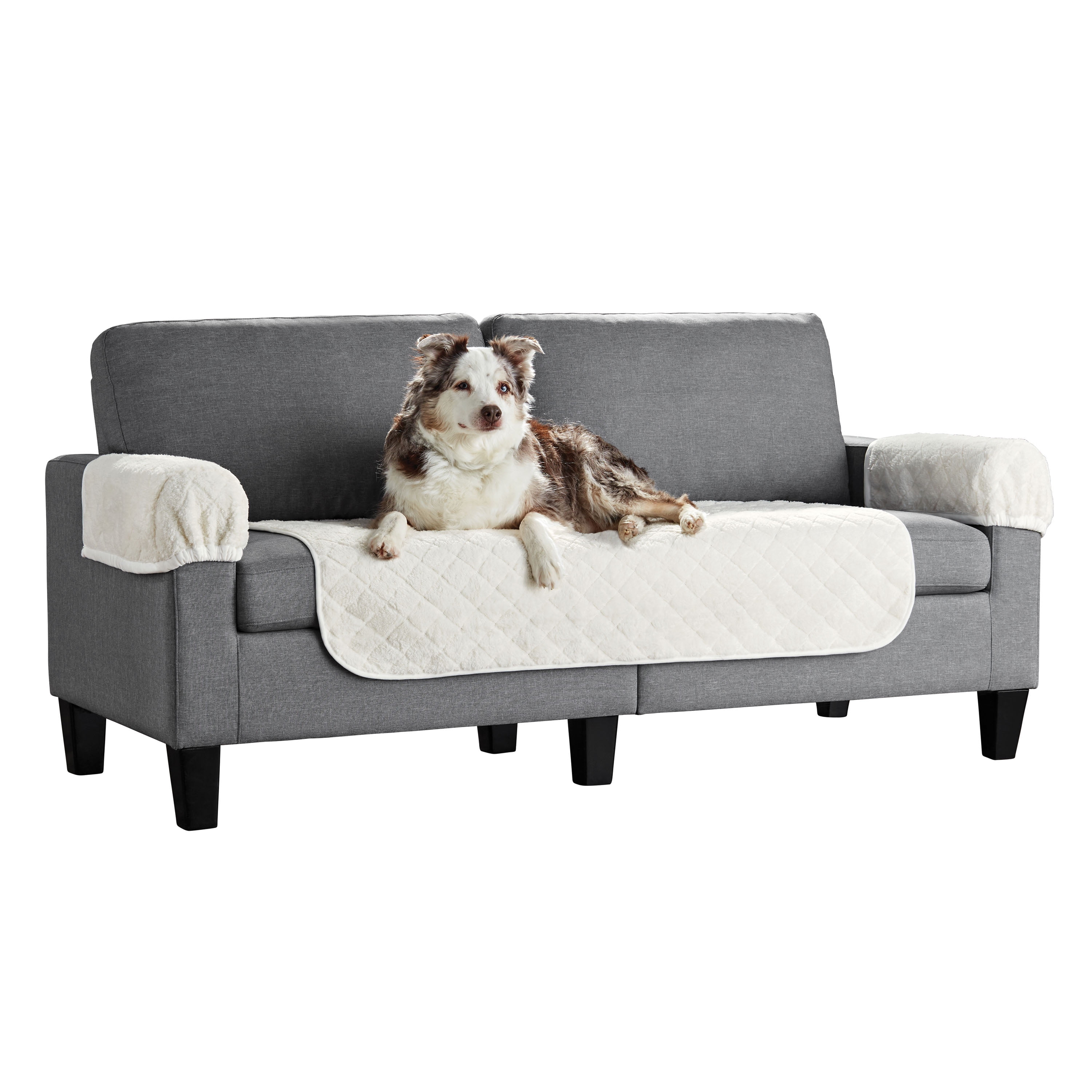 (4 pack) Mainstays Waterproof Sherpa Fabric Loveseat Furniture Cover, Fits 2 People, 3-Piece, Cream White
