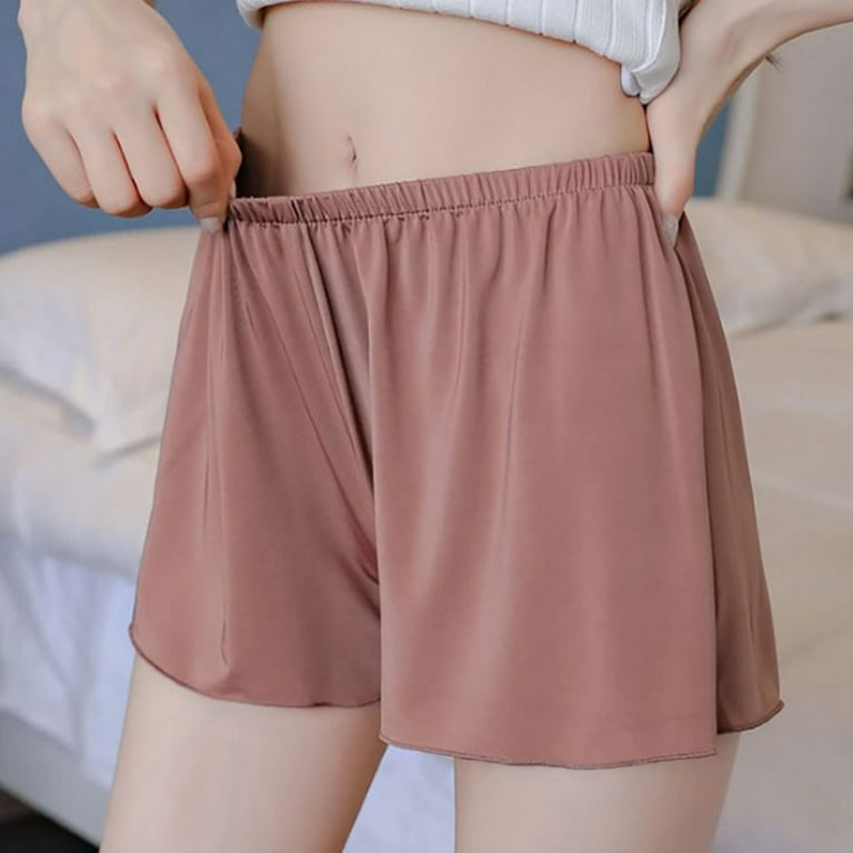 Women Summer Silky Seamless Safety Pants Solid Color Loose Fit Slip Shorts  Anti-Exposed Elastic Waist Underwear Casual Home Lingerie Boyshorts 