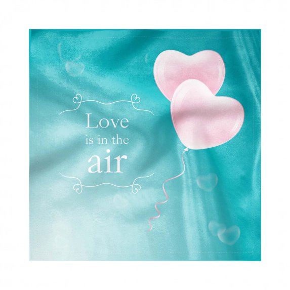 Valentines Day Decorative Napkins Set of 4, Love is in the Air Words with Heart Shaped Balloons, Silky Satin Fabric for Brunch Dinner Party, 12", Dark Seafoam Pale Pink, by Ambesonne