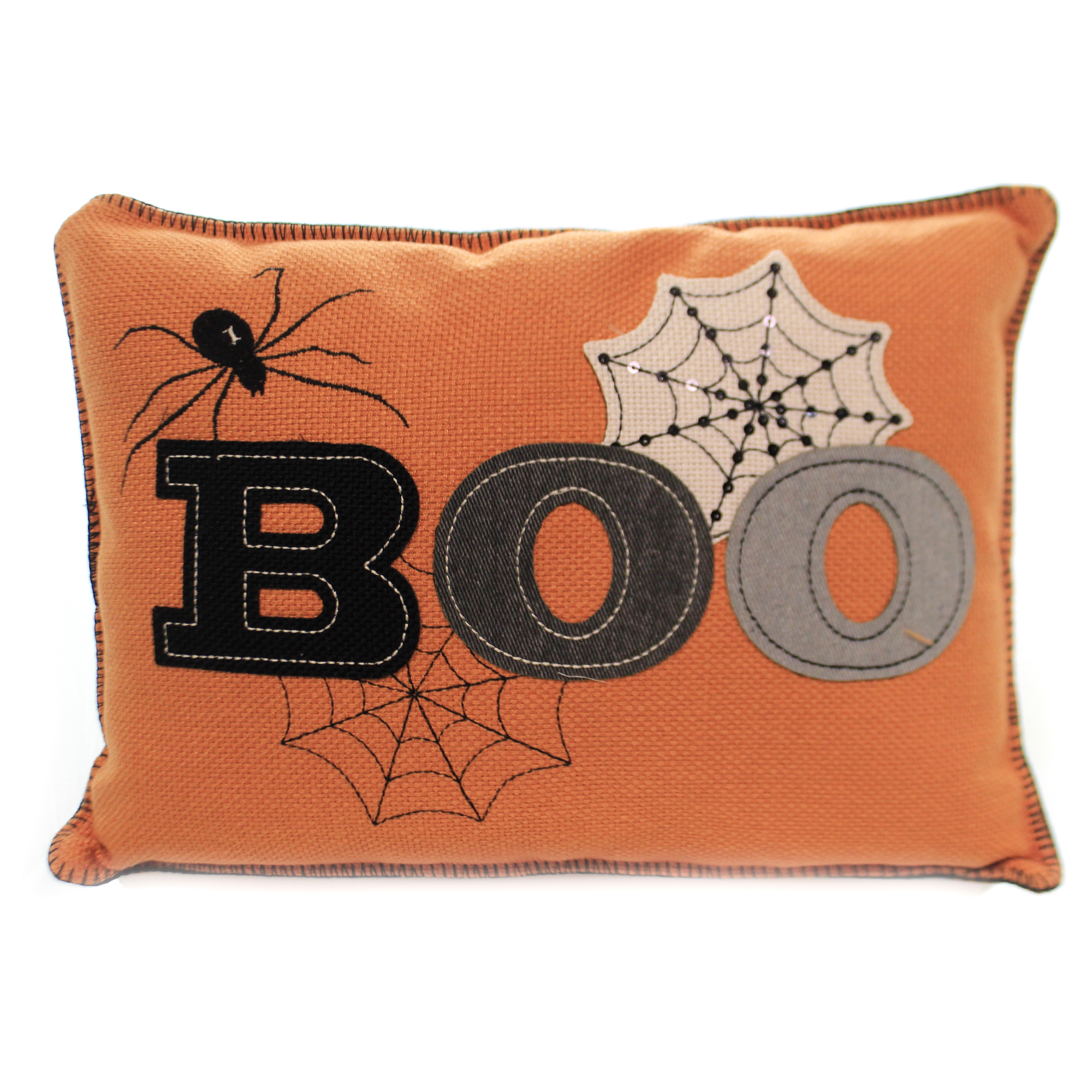 Halloween Boo Pillow Fabric Spider Web 41525A Orange
