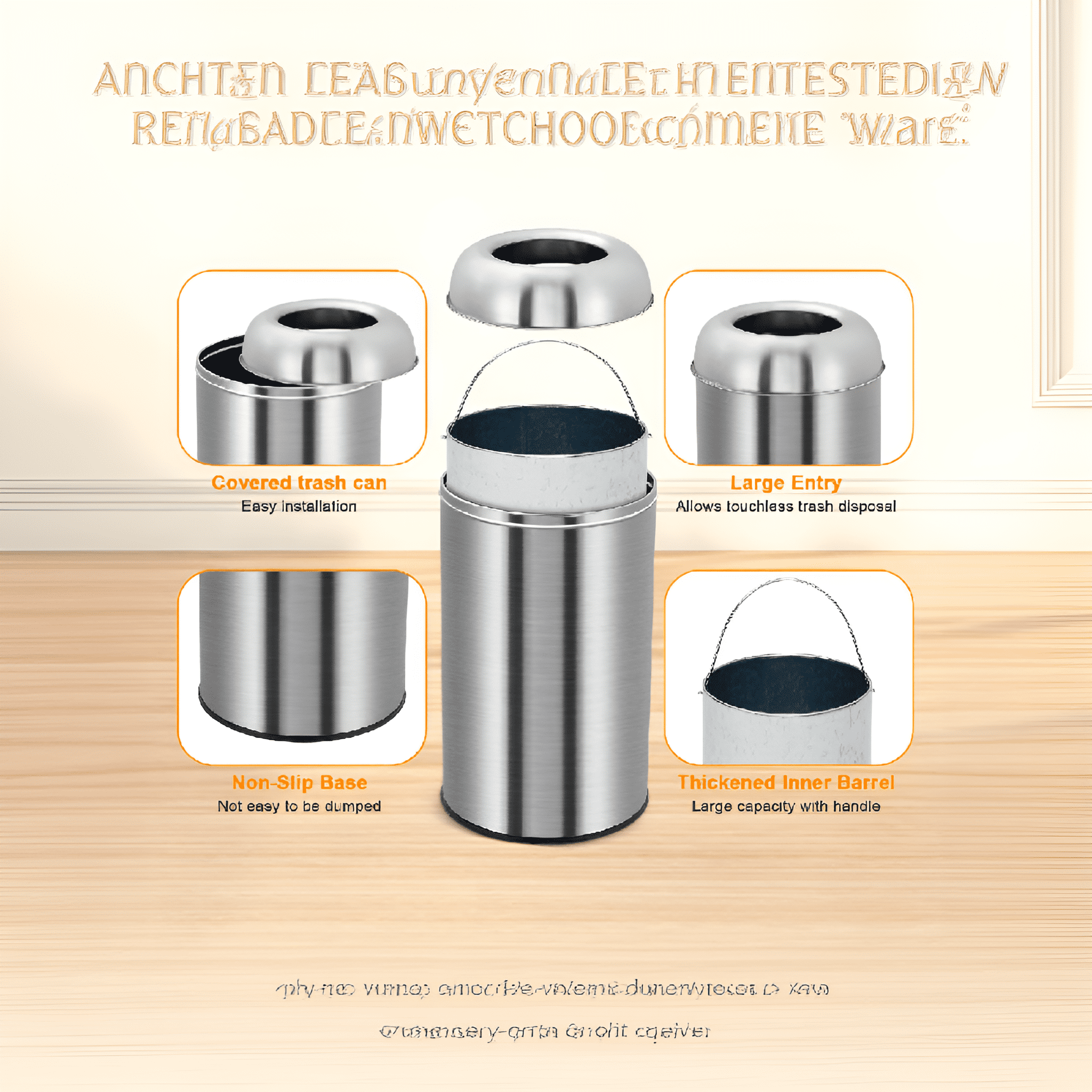 Open Top Trash Can, Commercial Grade Stainless Steel Garbage Can with Removable Inner Bucket, Outdoor Indoor Space-Saving Industrial Waste Container for Home, Office, Restaurant