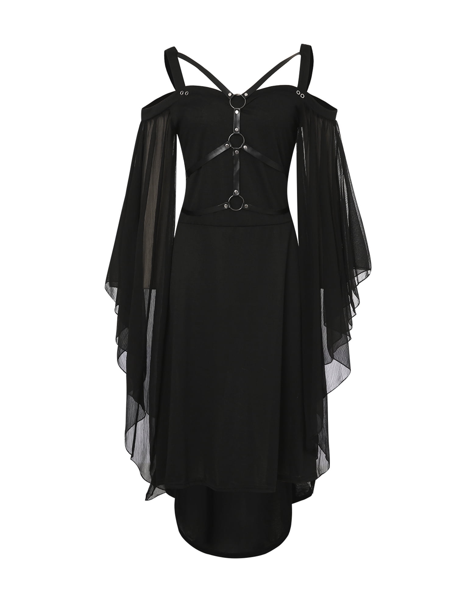 Women's Black Georgette Floral Shirt Dress – Indian Ethnic Style With See-Through Sleeves (SC1030B)