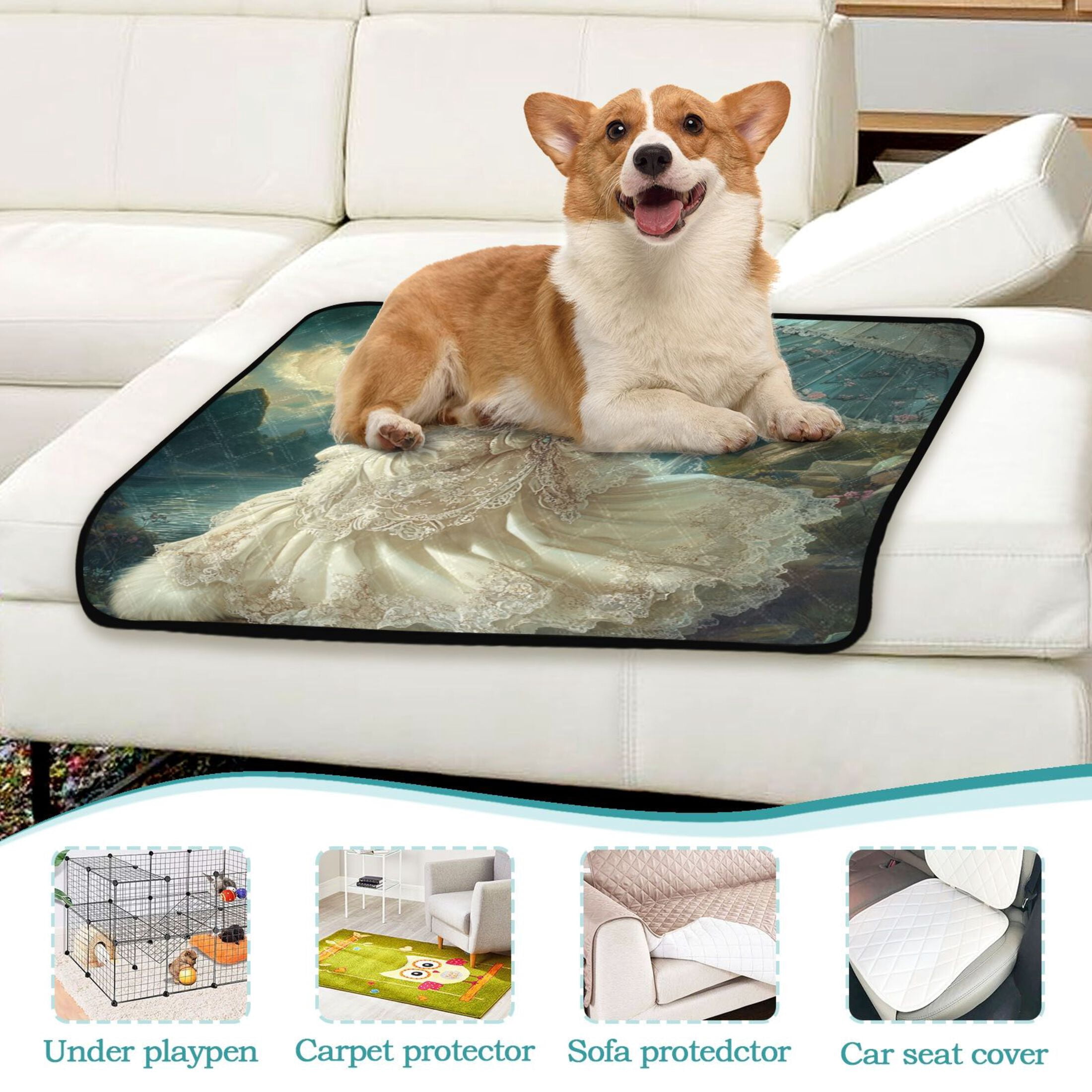 Qxltty Princess White Cat Cat litter Pads Pet Set of 3 Diaper Mats Center Anti-leakage Layer Absorbent Soft and Comfortable