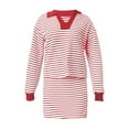 thumbnail image 5 of Arlun Womens Striped 2 Piece Outfits Casual Sweatshirt Skirt Set V-Neck Long Sleeve and Stretch Short Skirts Loose Fit Soft Comfy Workout Matching Loungewear Sets 2-Red XL, 5 of 6