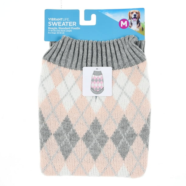Vibrant Life Pastel Pink Argyle Dog Sweater, Large