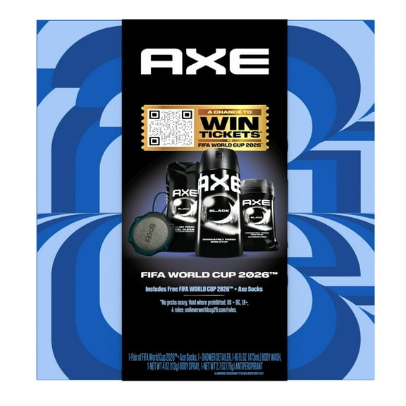 AXE Black Regimen x Fifa World Cup Body Care Gift Set with Body Wash, Deodorant Spray, Antiperspirant Stick & Shower Tool   Socks, 4 Count