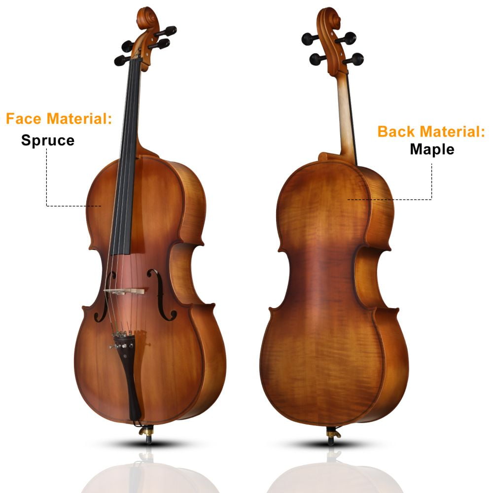 Cello 4/4 Full Size, Wood Acoustic Cello with Portable Bag, Bow, Rosin, Cello Bridge, for Students & Adult Beginner String Instruments - Matte Natural Color