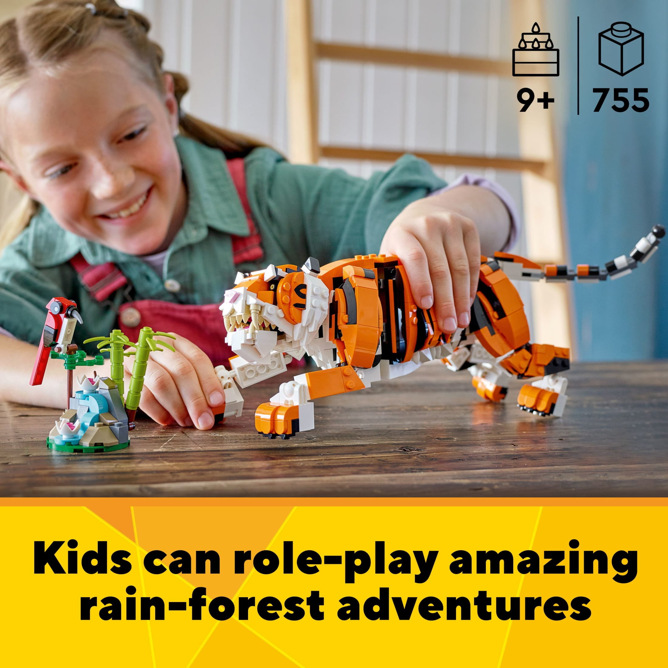 LEGO Creator 3 in 1 Majestic Tiger Building Toy - Build & Display Set for Kids, Girls & Boys, Ages 9+ - Birthday Gift Idea - Create a Tiger, Panda, or Koi Fish - 31129