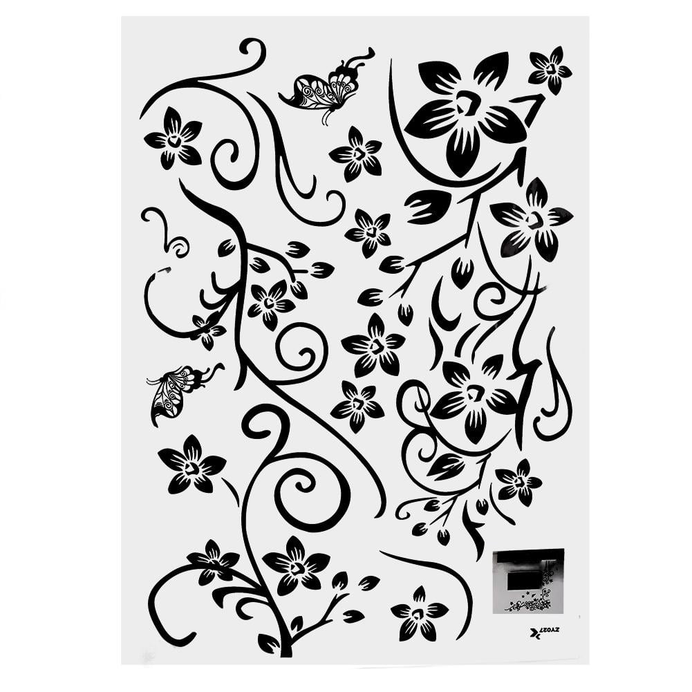 Tebru Wall Sticker, PVC Wall Sticker Black Flower Vine Vinyl Art Decal