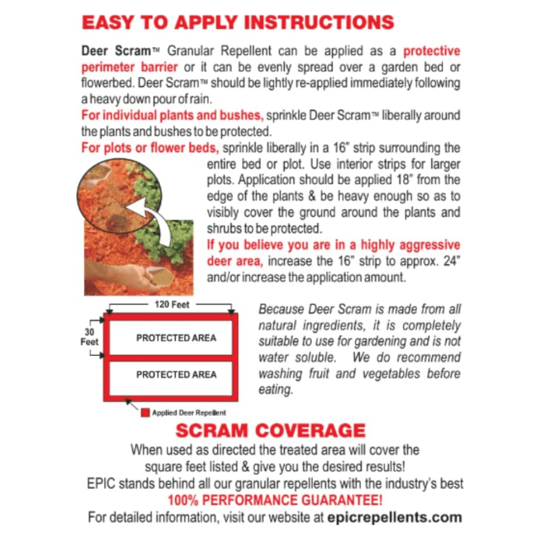 EPIC Deer Scram All Natural Ready To Use Outdoor Granular Animal Repellent Resealable Bag, 6lbs