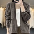 thumbnail image 2 of Womens Cardigans Lightweight with Pockets Long Sleeve Open Front Sweaters Casual Loose Knitted Outwear Coat (Dark Gray 2XL), 2 of 4