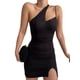 thumbnail image 3 of VISgogo Mini vestido ajustado dividido para mujer, correa de espagueti, vestido de club con recorte de un hombro VISgogo  moda, 3 of 6