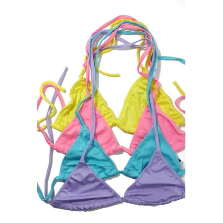- Flirtzy Sexy Lycra Lined Triangle Bikini Halter Top, Swimwear, Bathing Suit- 4 Pack Blue, Hot Pink, Lavender, Yellow