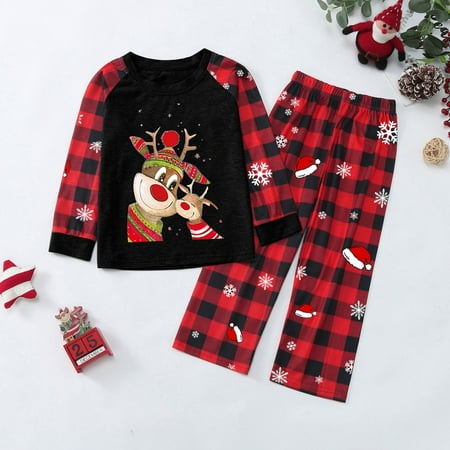 

Family Matching Christmas Pajamas Set Plaid Sleeves Cute Pattern Printing Cute Cozy Festival For Kids Parent Child Outfit