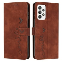 Dteck Wallet Phone Case for Samsung Galaxy A23 4G,Heart Pattern Leather Magnetic Closure Folio Flip Card Slots Kickstand Protective Case with Wrist Strap,Brown