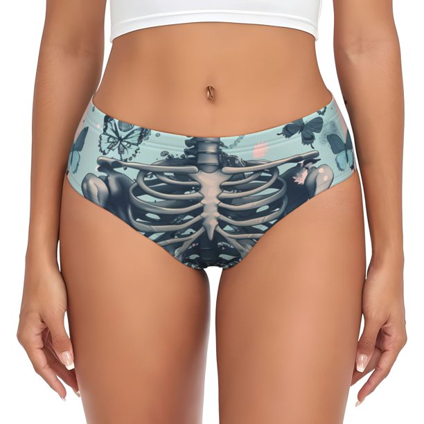 Fotbe Butterflies Skull Bows Calzones Estampados para Mujer – Ropa Interior de Algodón, Cómoda, Suave y Elástica-X-Small