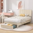 thumbnail image 2 of VECELO Upholstered Platform Bed Frame with Storage Drawers, Twin Size Bed Frame with Adjustable Headboard, No Box Spring Needed, Beige, 2 of 7