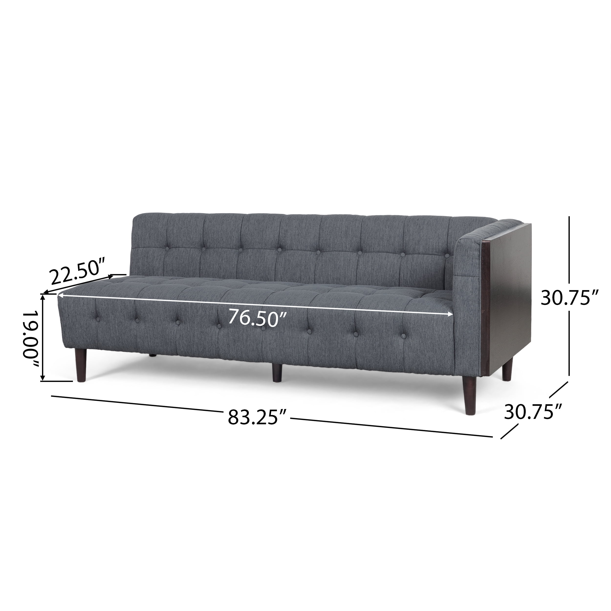 Noble House Rossburg Mid Century Modern Sectional Sofa, Charcoal Fabric