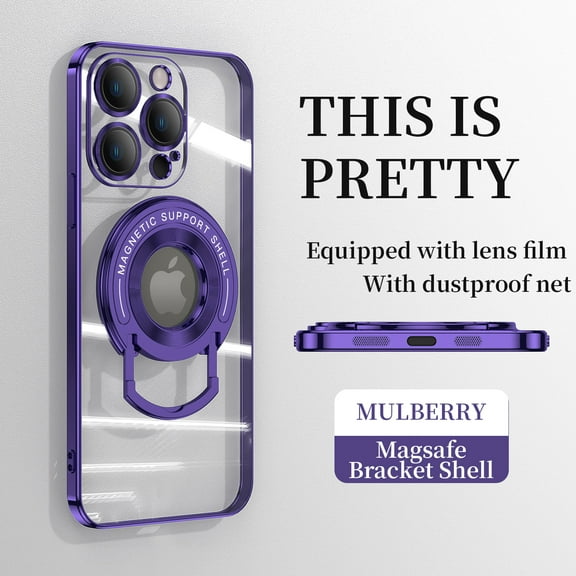 Compatible with iPhone 11 Pro Max Case with 360° Spin Magnetic Ring Stand [Compatible with MagSafe] Full Camera Lens Protector Plating Clear Luxury Phone Case for iPhone 11 Pro Max,Darkpurple