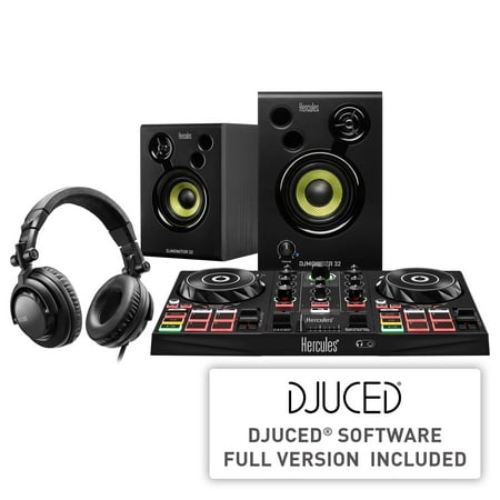 Hercules DJ Learning Kit w/ Inpulse 200 DJ Controller, 15 Watt Monitor Speakers and Sound-Isolating Headphones -2 Decks