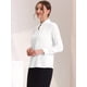 thumbnail image 3 of Blusa de trabajo elegante con decoración de perlas y cuello falso plisado para mujer blanco XS, 3 of 5