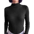 thumbnail image 5 of INSPIRE CHIC Womens' Sweater Splicing Knit Mock Neck False Two Piece Long Sleeves Fall Winter Slim Fit Ruffle Lace Trim Pullover Top Large Black, 5 of 6