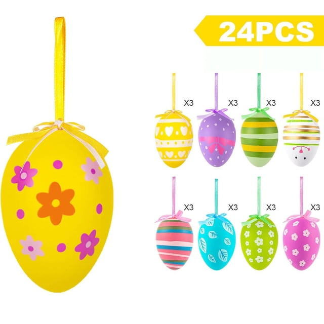 TanSiDing 72pcs Easter Egg Ornaments Plastic Hanging Decorations for Tree Party Home Festive Spring Decorative Hand Painted Balls Crafts