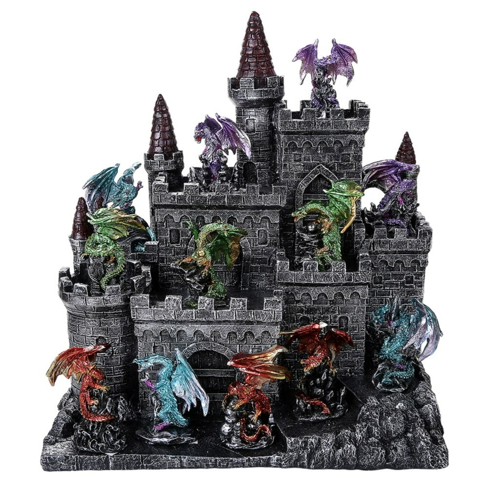 Medieval Castle with Miniature Dragon Figurines 12 Piece Set Mini