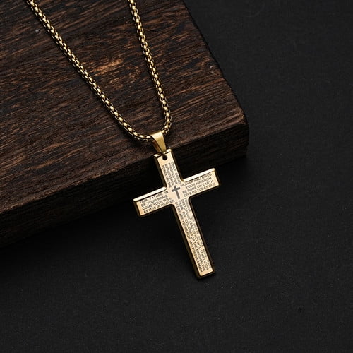 Cross Chain Necklace 14K Yellow Gold Pendant Necklace For Men Catholic Religious Jewelry Accessories