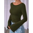 thumbnail image 5 of Women'S Long Sleeve Shirts Crop Going Out Tops Casual Boat Neck Bell Sleeve Ruched Green M, 5 of 9