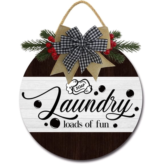 Eveokoki 11" Laundry Loads of Fun Laundry Room Sign Rustic Wooden Plaque Wreaths for Wall Door Funny Decor Vintage Hanging Sign for Laundry Room Wash House Farmhouse