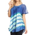 thumbnail image 3 of Sakkas Lulu Short Sleeve Summer Casual Fresh Blouse Top Lace Tie-dye & Corset - Blue - One Size, 3 of 5