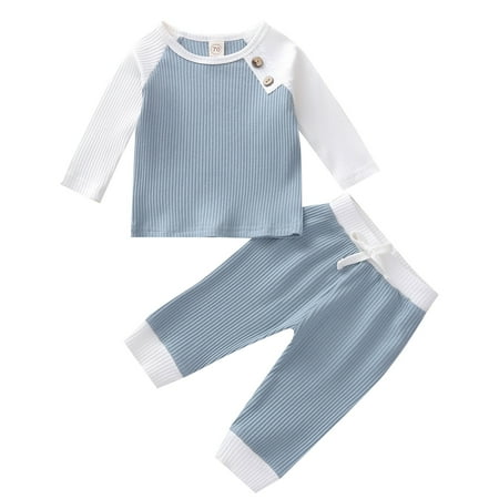 

TDuzdltu Newborn Baby Boys Girls Solid Knitted Tops+ Lacing Pants Pajamas Sleepwear Sets GIft on Clearance