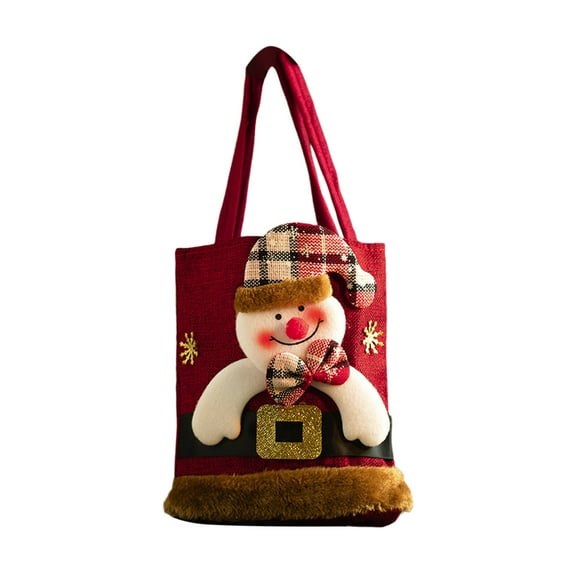 JeashCHAT Christmas Gift Bag, Cute Snowman Fabric Tote Bag with Handles, Reusable Gift Wrap Bag Christmas Party Supplies, Xmas Gift Party Favor Bag