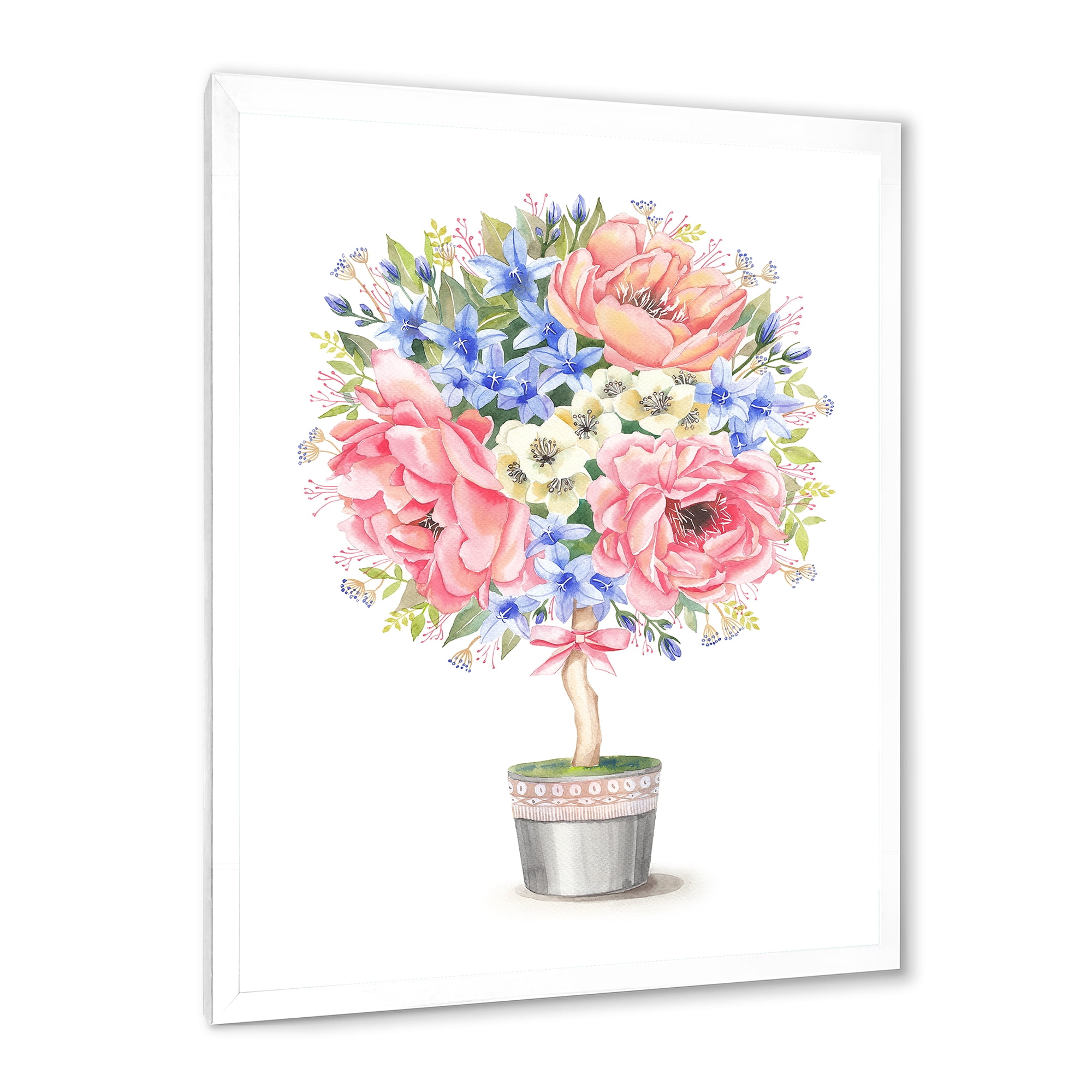 Designart 'A Bow With Flower Tree In A Pot' Farmhouse Framed Art Print