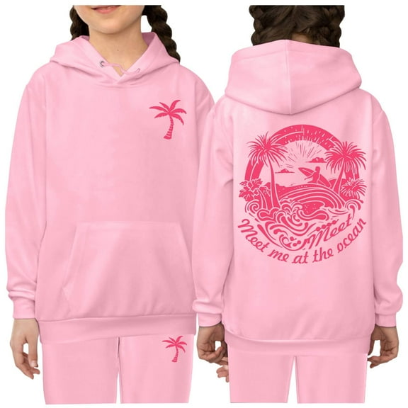 Girls Boys Outfits Set Long Sleeve Pink Palm Girls Pullover Hoodie Long Sleeve Shirts Pink 8-9 Years