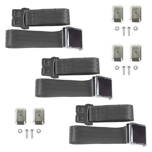 Charcoal Lap Bucket Seat Belt Kit with Bracketry for 1962-1980 Triumph Spitfire Airplane 2 Point - 2 Belts