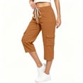 thumbnail image 2 of Qulqfy Linen Capri Cargo Hiking Pants for Women Elastic Waist Athletic Plus Size Lightweight Stretchy Drawstring with 4 Pockets Orange Work Pants for Women, 2 of 8