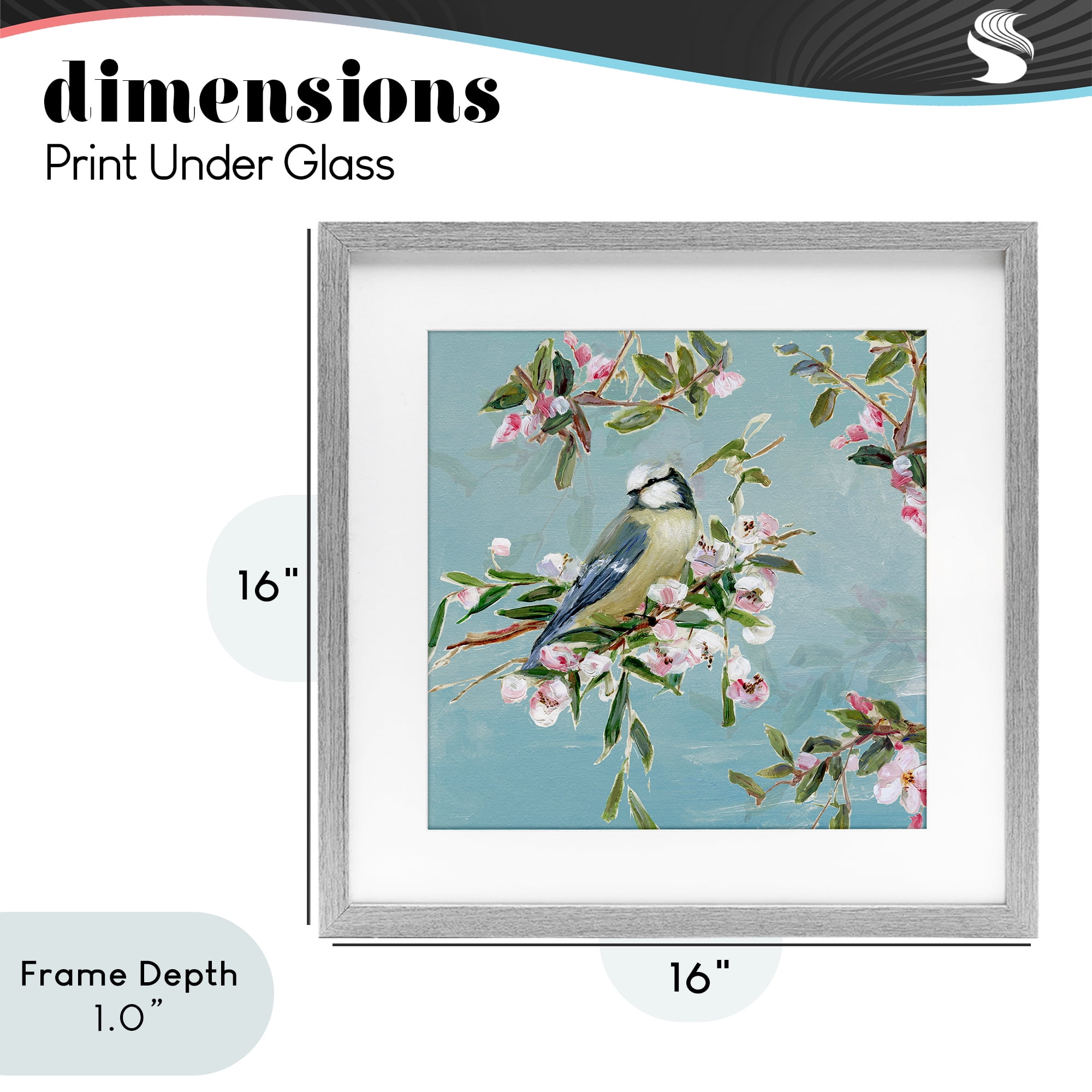 Stupell Industries Songbird Perched on Blooms Gray Framed Print Under Glass, design by Sally Swatland
