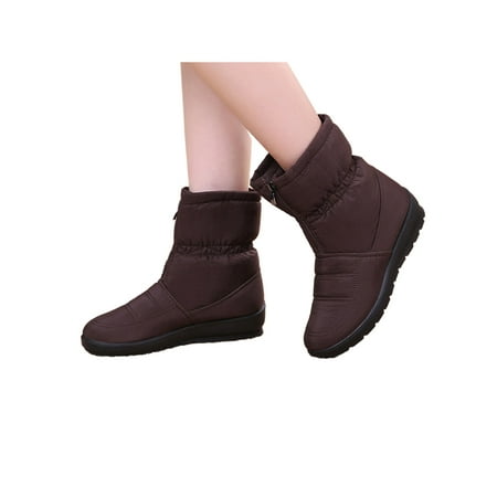

Zodanni Women Non Slip Snow Boots Outdoor Casual Zipper Mid Calf Boot Comfort Round Toe Brown 6.5