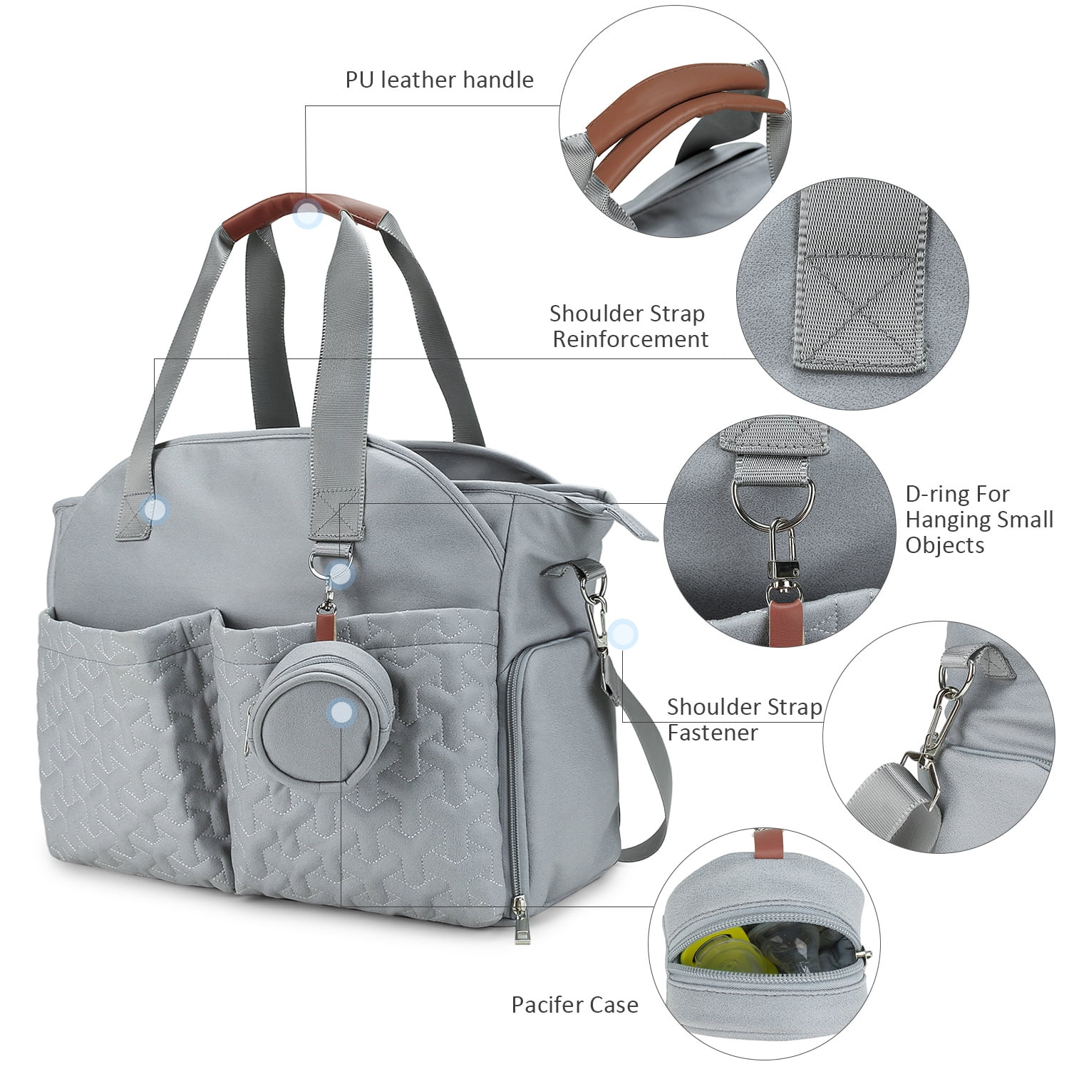 SPEKSEE Diaper Bag Tote with Pacifier Holder Case for Mom and Dad, Multi-Function Travel Diaper Bag with Adjustable Shoulder Strap and Insulated Pockets